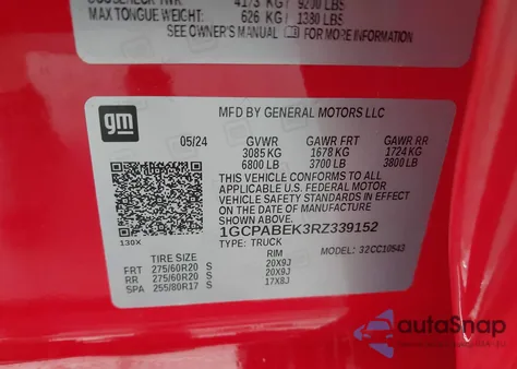 2024 Chevrolet Silverado 1500 2Wd Short Bed Custom from USA, damaged, VIN 1GCPABEK3RZ339152